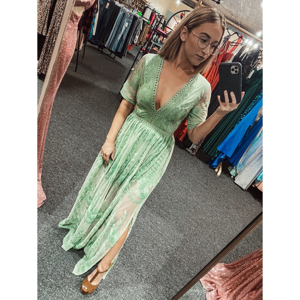 Sage Lace Maxi Romper Dress